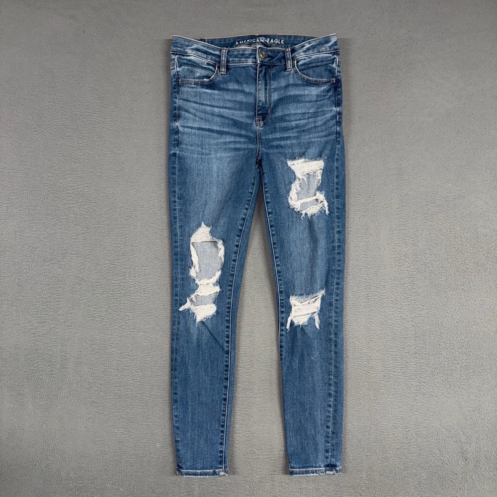 American Eagle Jeans Womens 8 Blue Hi Rise Jegging Stretch Distressed Denim
